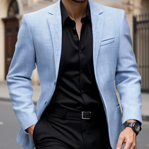 Men s Fit Casual Blazer with Notched Lapel and Single Button Closure Fashionable Solid Color Sport Coat for Spring and