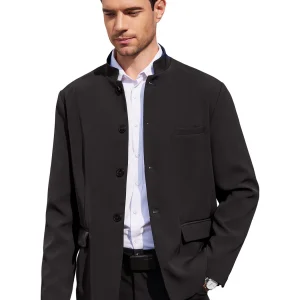 Men's Plus Size Casual Stand Collar Suit Blazer Jacket Business Sport Coats Traditional Work Uniform Blazer