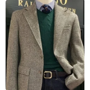 Elegant Mens Suit Jacket Herringbone Single Breasted Business Suit Blazer Casual Jacket Tailleur Fashion Slim Fit Comfortable