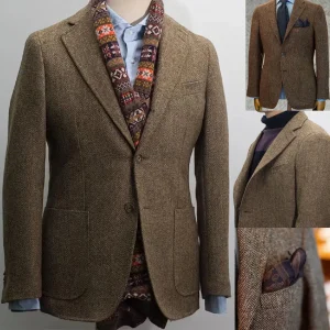 Men's Suit Herringbone Blazer Prom Tuxedos Wool Tweed Single Breasted Formal Bussiness/Wedding Jacket（Only Coat）